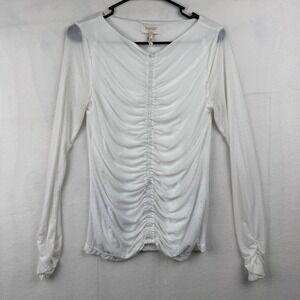 Laundry by Shelli Segal Women's White Polka Dot Mesh Ruched‎ Top Size M